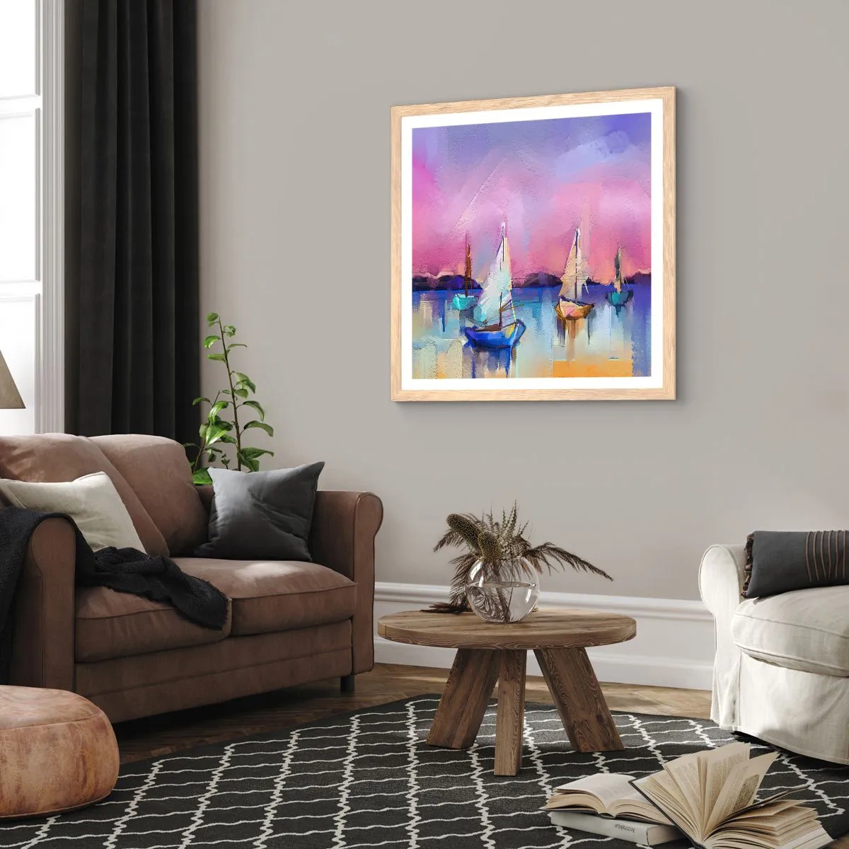 Een poster in een licht eiken lijst - Richting: breed water - 50x50 cm