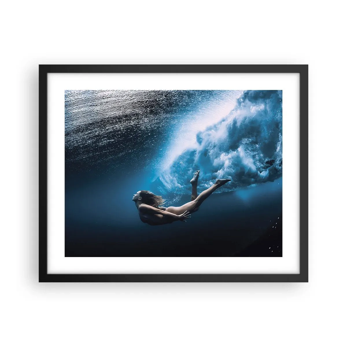 Poster in een zwarte lijst - Een moderne zeemeermin - 50x40 cm