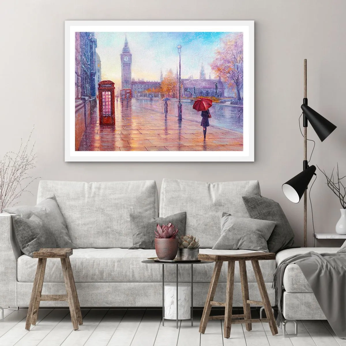 Poster in een witte lijst - Herfstdag in Londen - 91x61 cm