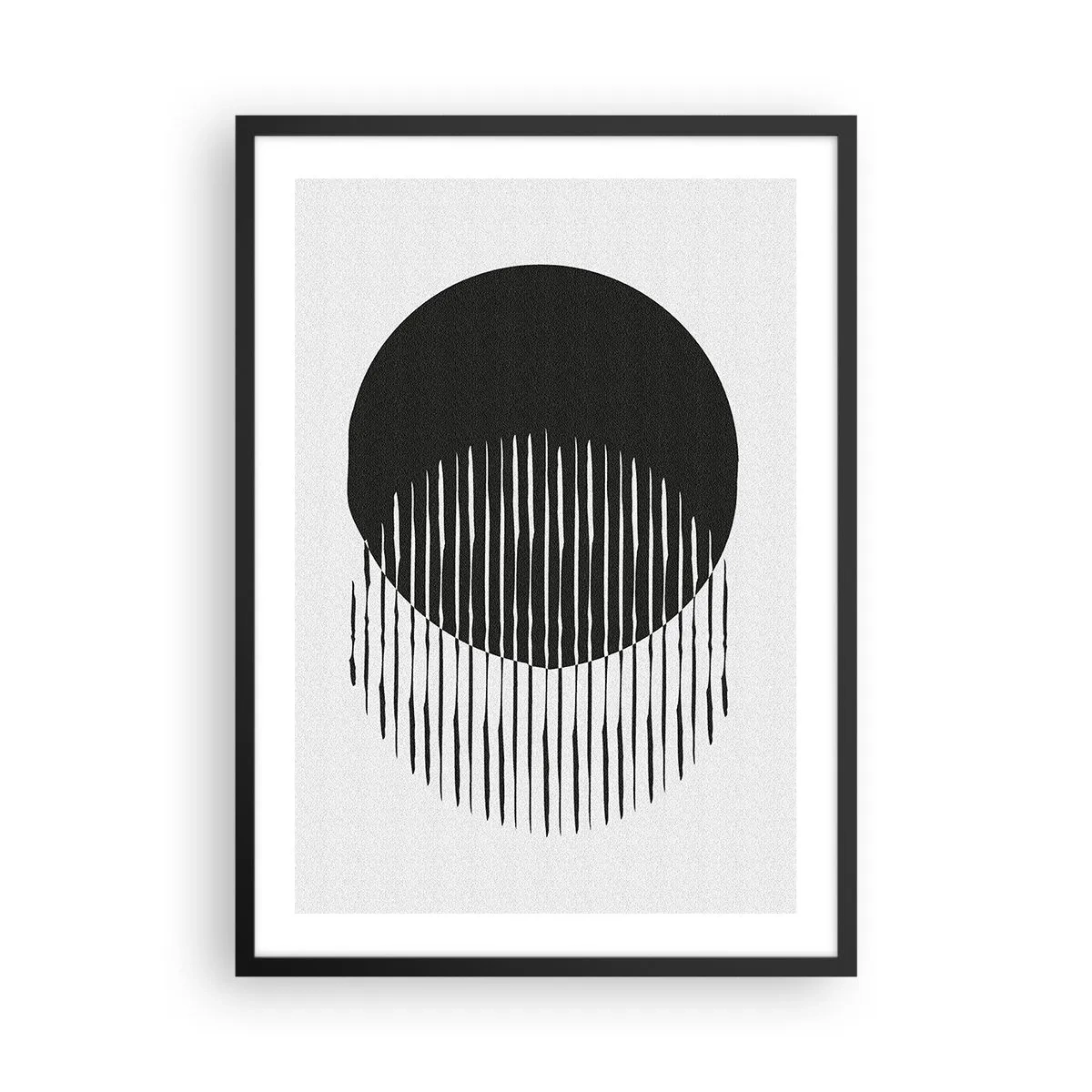 Poster in een zwarte lijst - Abstracte compositie van een zwarte cirkel en verticale lijnen - 50x70cm - Zijn alter ego - Moderne wanddecoratie voor woonkamer en slaapkamer ARTTOR