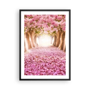 Poster in een zwarte lijst - Een laan met kersenbomen met een roze bloementapijt - 50x70cm - De weg naar het paradijs - Moderne wanddecoratie voor woonkamer en slaapkamer ARTTOR
