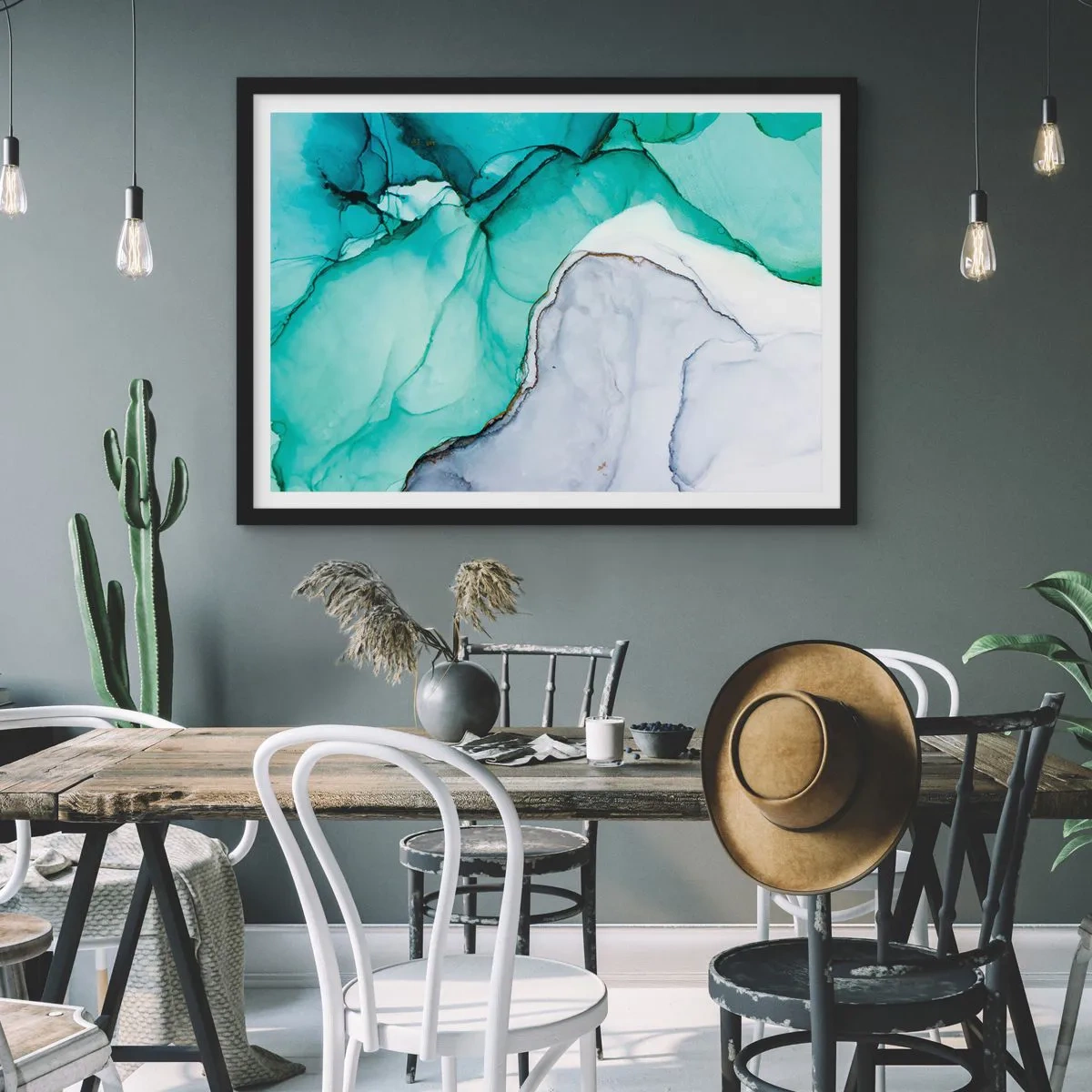 Poster in een zwarte lijst - Een studie in turkoois - 50x40 cm