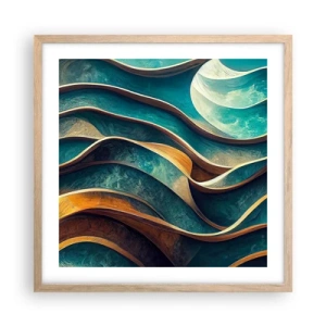 Een poster in een licht eiken lijst - Meanders van blauw - 50x50 cm