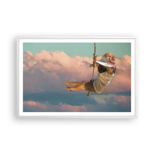 Poster in een witte lijst - Plezier in de wolken - 91x61 cm