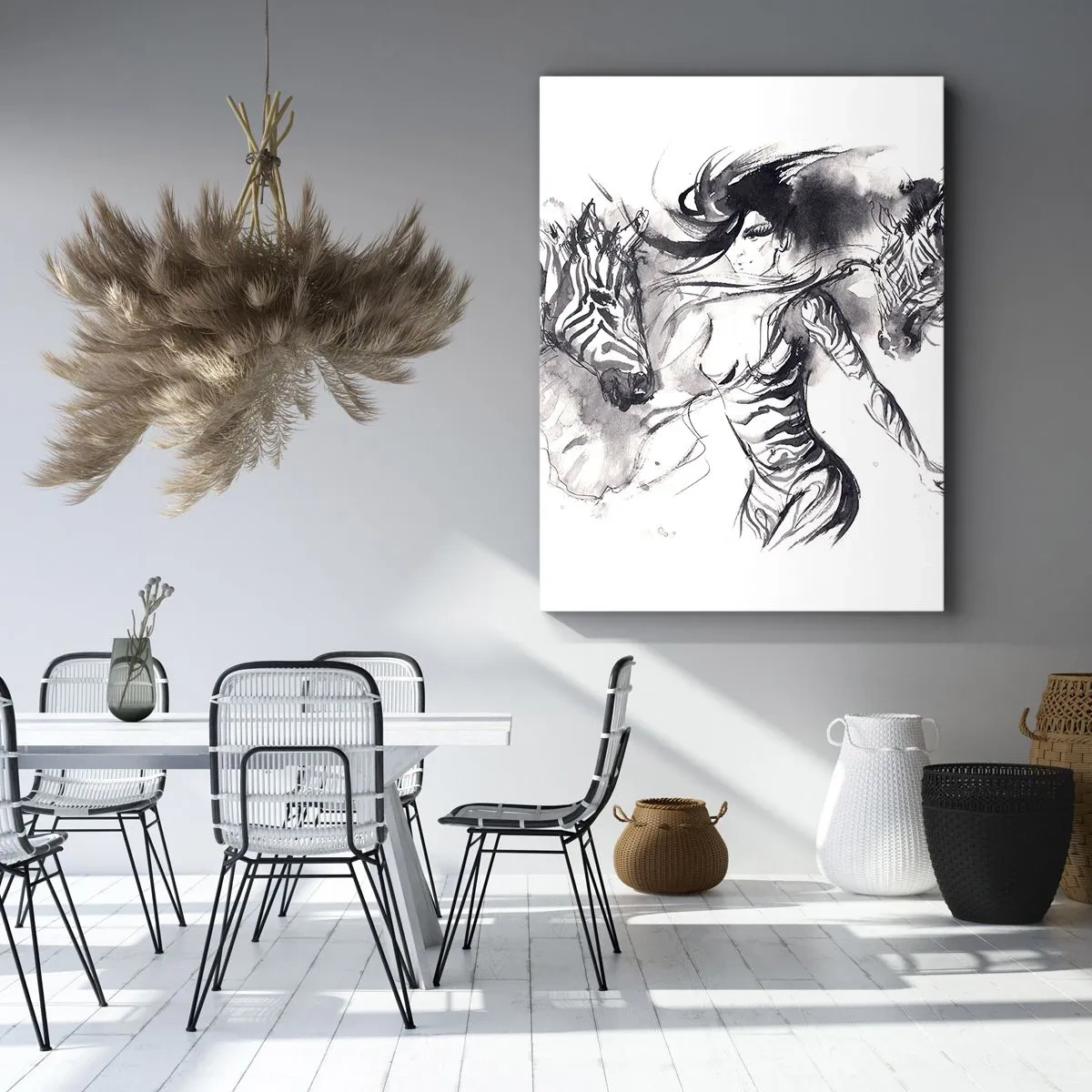 Schilderen op canvas - Dansend met de zebra's - 80x120 cm