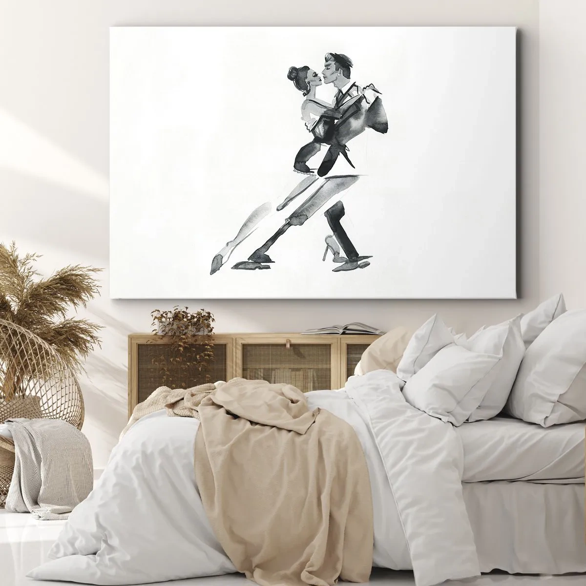 Schilderen op canvas - Een subtiele illustratie van een dansend paar in een monochrome stijl. - 70x50cm - In één slag - Moderne wanddecoratie voor woonkamer en slaapkamer ARTTOR