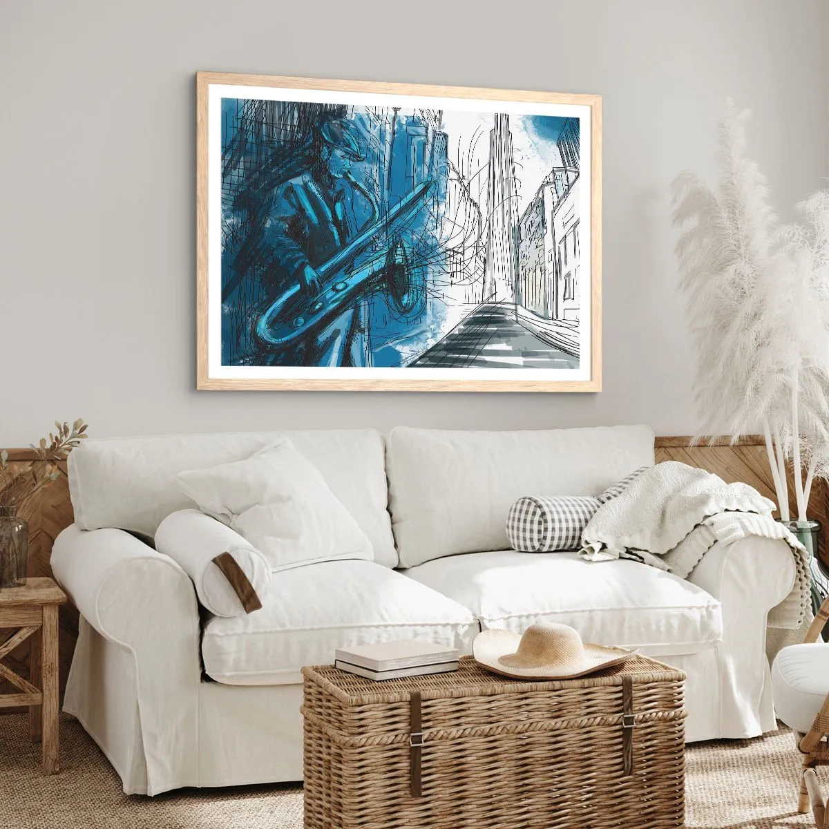 Een poster in een licht eiken lijst - Stedelijke Rapsodie - 100x70 cm