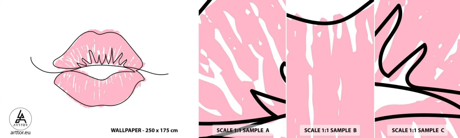 Fotobehang Monster Zelfklevend Deluxe Sticker - Klaar om te kussen? - Grafisch, Roze lippen, Deel - 100x30 cm