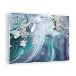 Schilderen op glas - Een abstracte compositie in tinten blauw, paars en wit. - 70x50cm - Stromingen van hemelsblauw - Moderne wanddecoratie voor woonkamer en slaapkamer ARTTOR