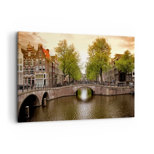 Schilderen op canvas - Met de boot of met de fiets? - 120x80 cm