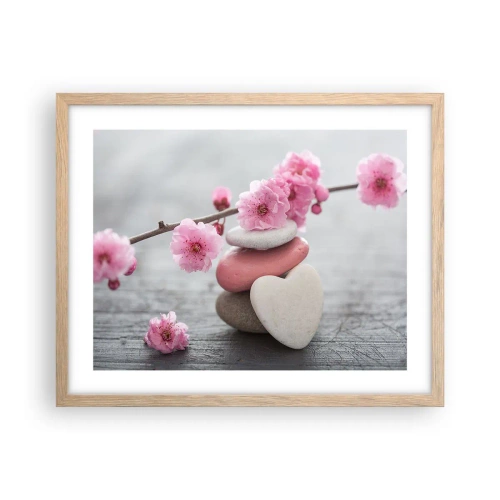Een poster in een licht eiken lijst - Gelukzaligheid met een kersenbloesem - 50x40 cm