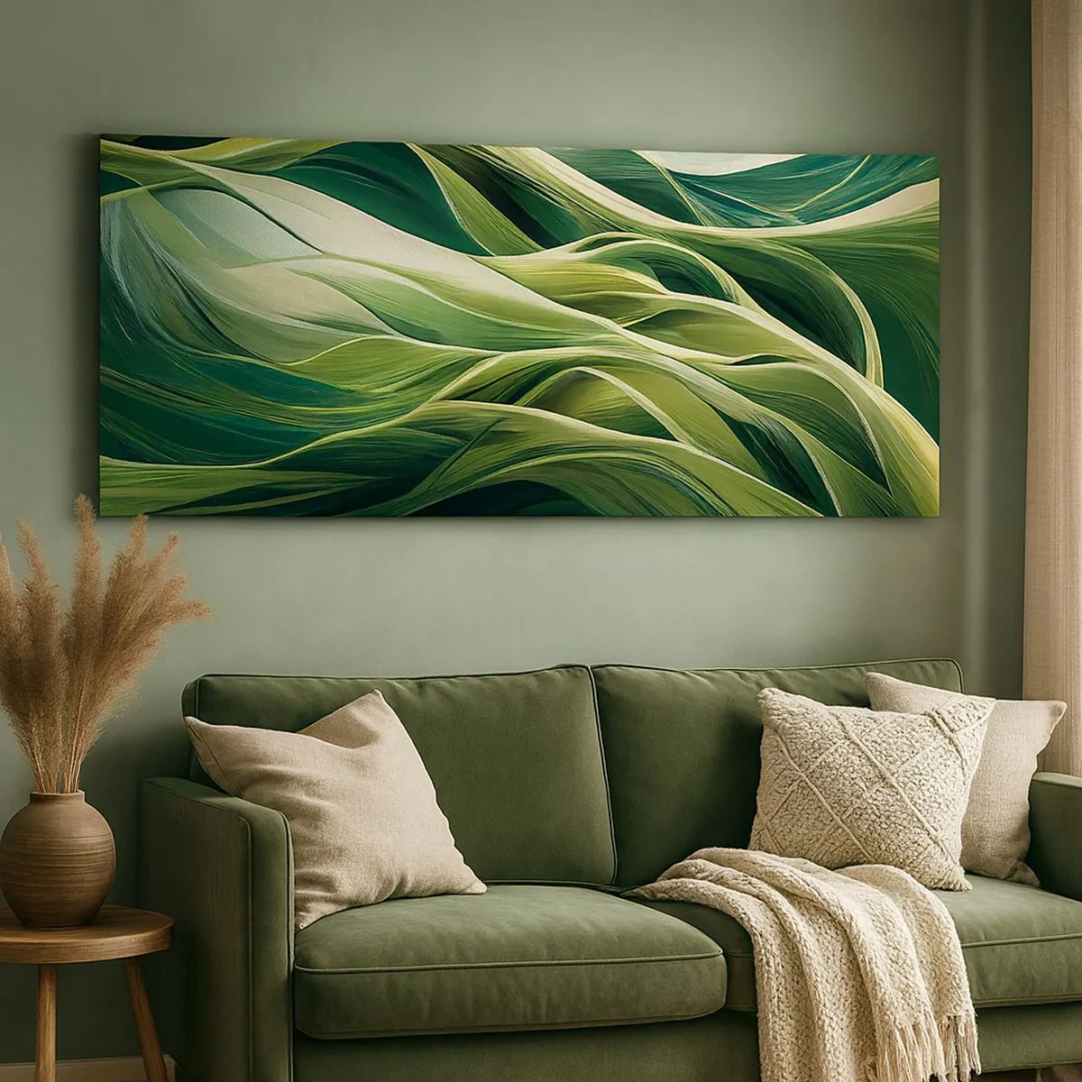 Schilderen op canvas - Abstract groen spel - 100x40 cm
