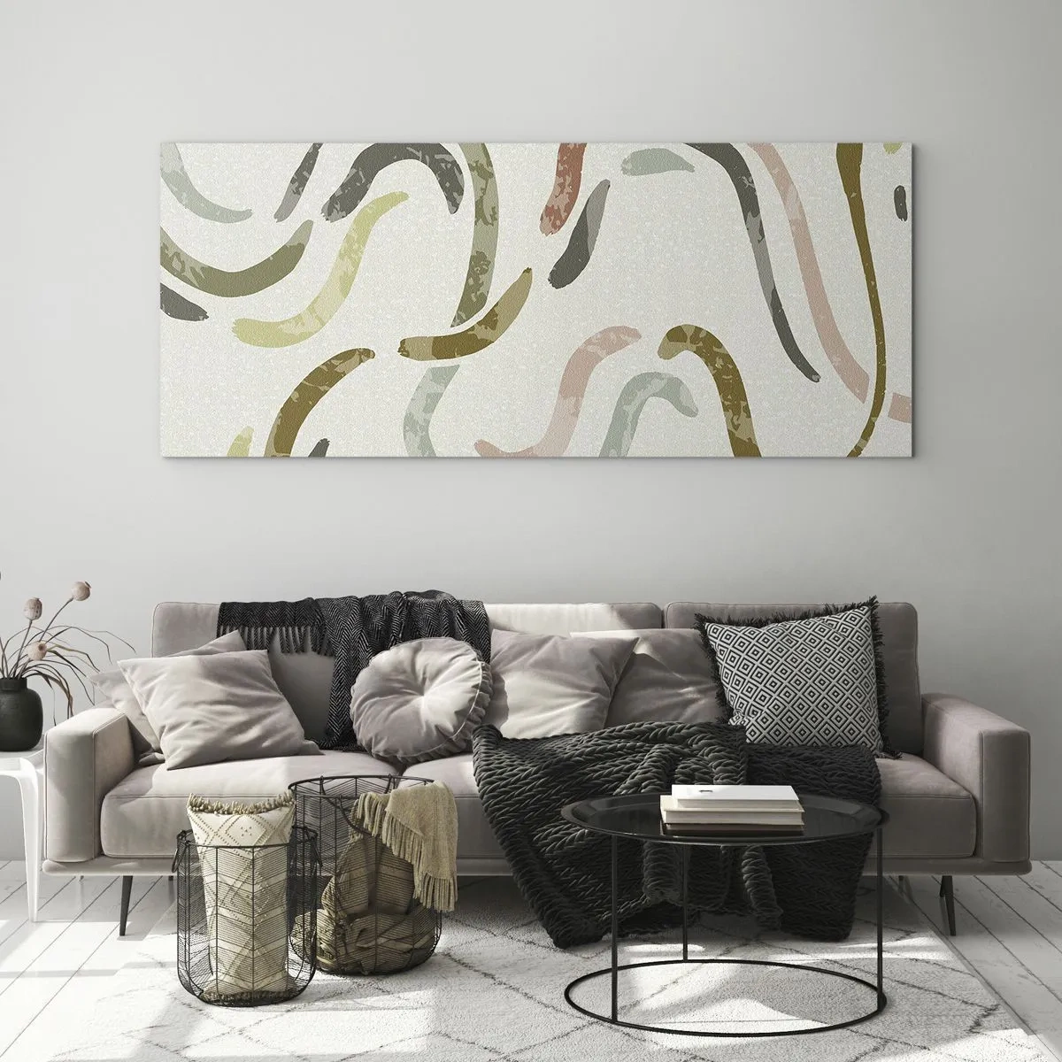 Schilderen op glas - Een vrolijke dans van abstractie - 100x40 cm