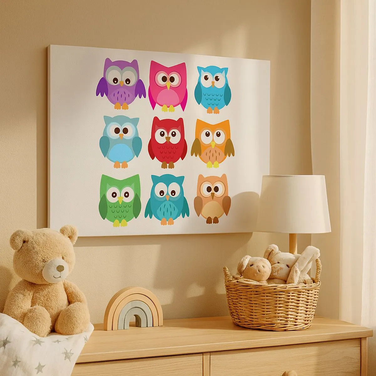 Schilderen op canvas - Kleurrijke illustraties van uilen in een kinderlijke stijl - 70x50cm - Anders zjn kan grappig zijn - Moderne wanddecoratie voor woonkamer en slaapkamer ARTTOR