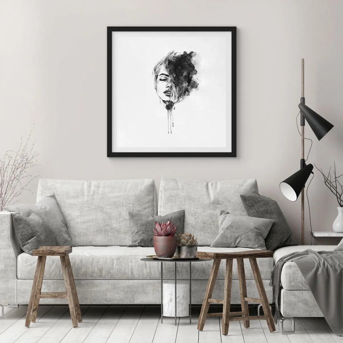 Poster in een zwarte lijst - Waar droomt het meisje over? - 40x40 cm