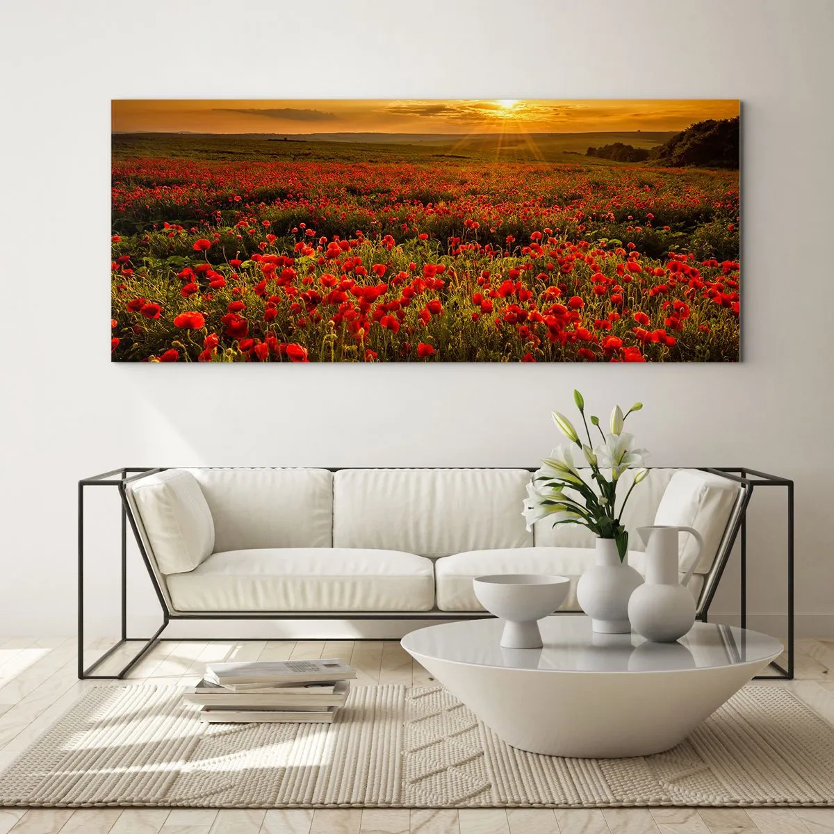 Schilderen op glas - Tussen de golven van ruisende weiden, tussen de bloemen van de vloed - 100x40 cm