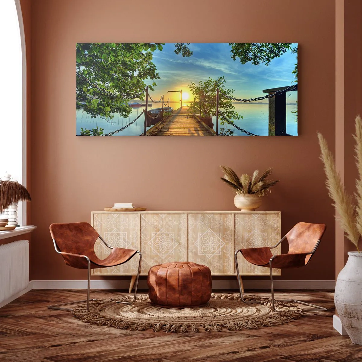 Schilderen op canvas - Zonsondergang boven het water - 100x40 cm