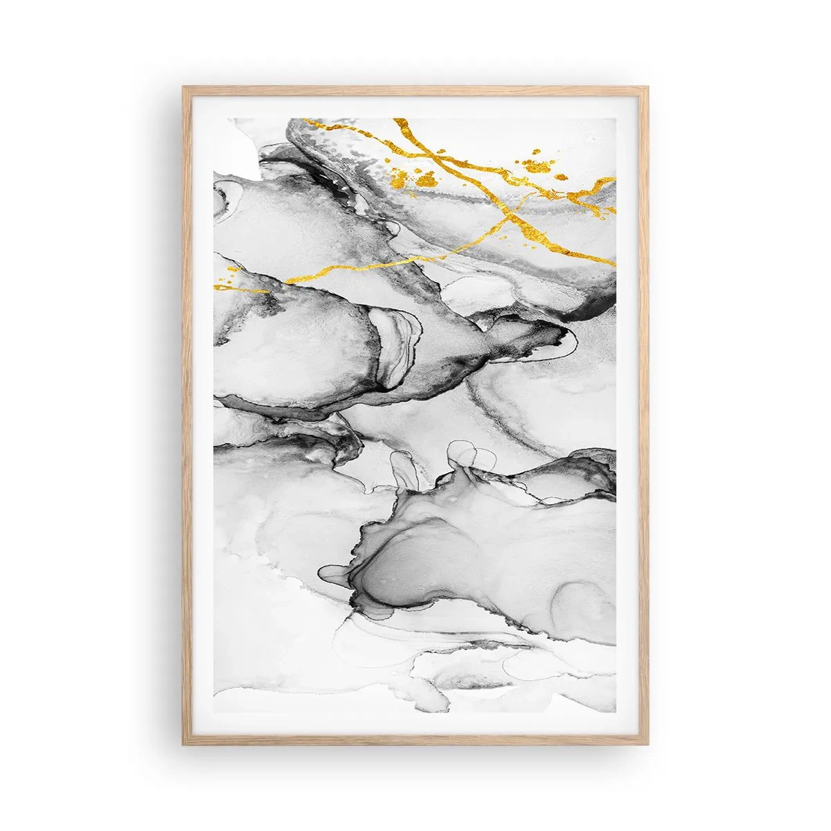 Een poster in een licht eiken lijst - Compositie met een gouden motief - 70x100 cm