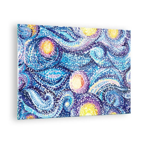 Schilderen op glas - Een abstracte interpretatie van de Sterrennacht in intense kleuren - 70x50cm - Naar een schilderij van van Gogh - Moderne wanddecoratie voor woonkamer en slaapkamer ARTTOR