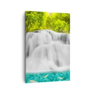 Schilderen op canvas - Een schuimige waterval van groen naar azuurblauw - 70x100 cm