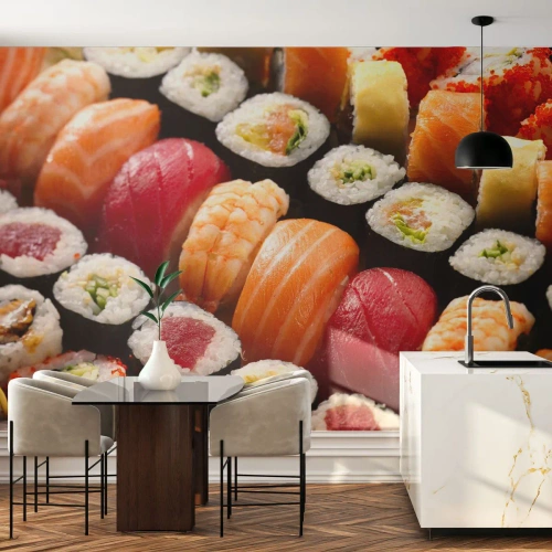 Fotobehang Premium Sand - Kleuren en smaken van Azië - Gastronomie, Sushi, Azië - 500x350 cm