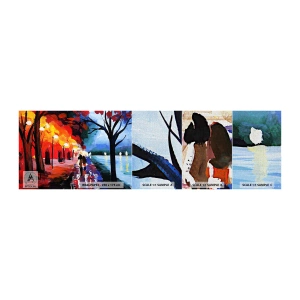 Fotobehang Monster Premium Canvas - Brandende herfst in het park - Abstractie, Landschap, Parksteeg - 100x30 cm