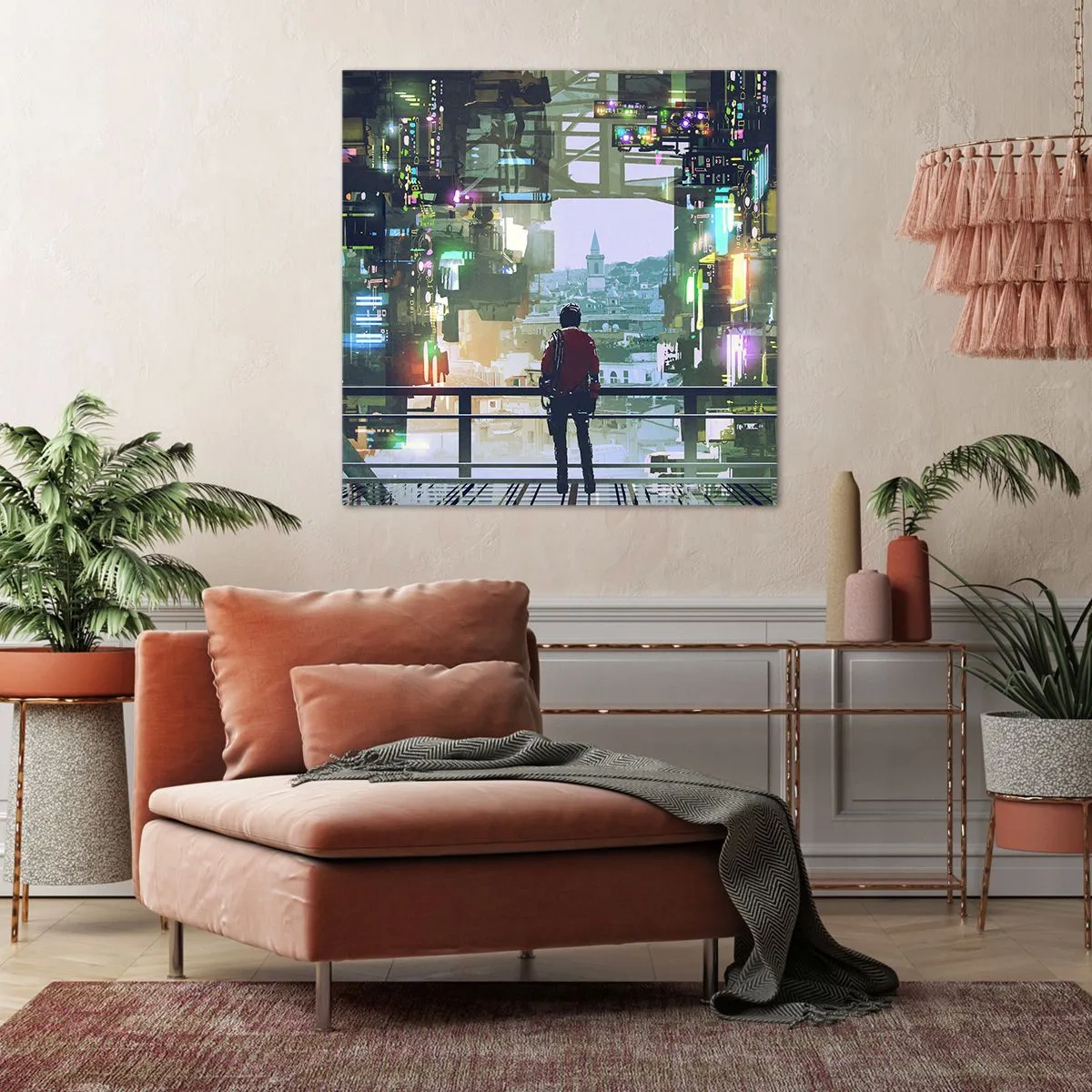 Schilderen op canvas - Twee werelden - 60x60 cm