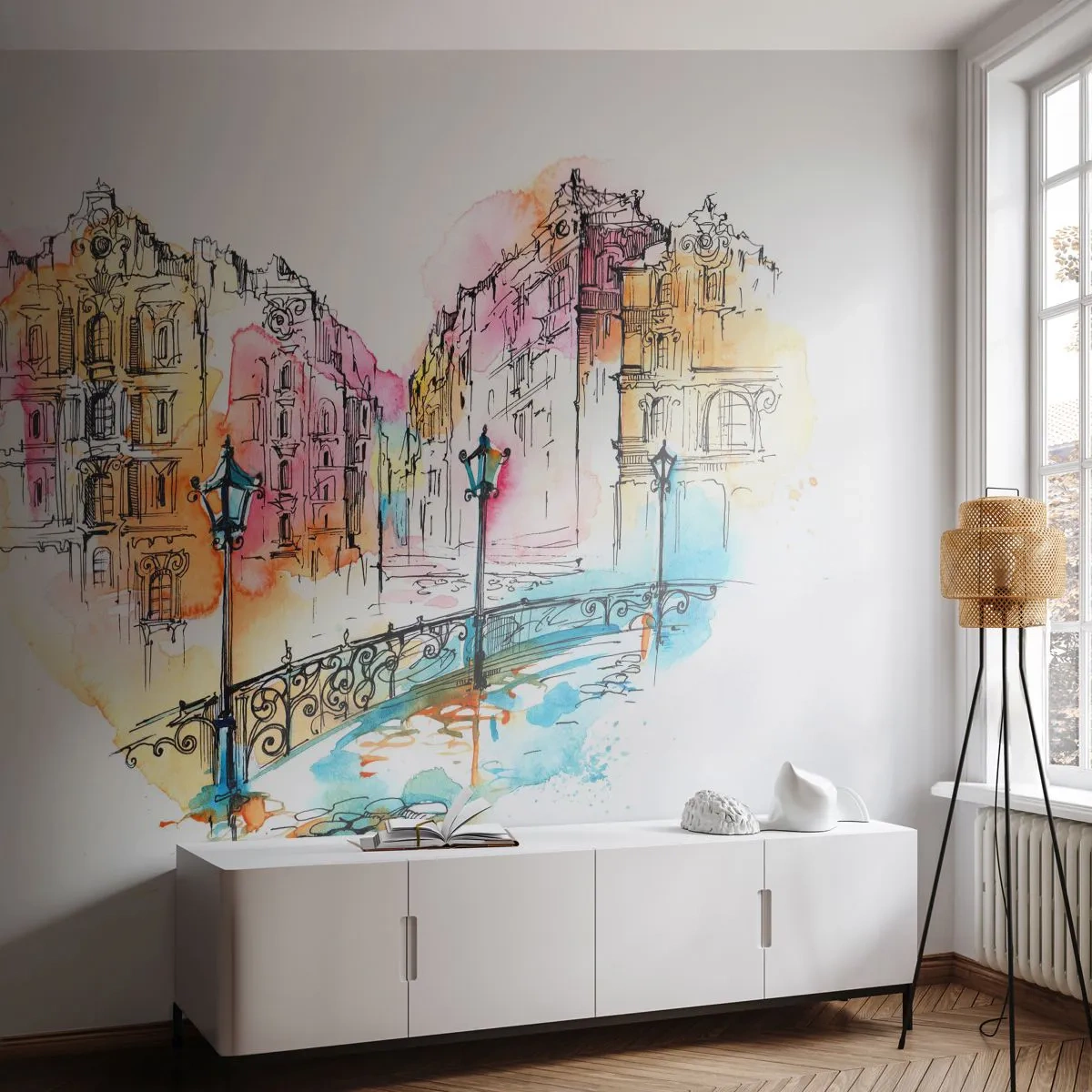Zelfklevend Fotobehang Deluxe Sticker - Het hart van de stad - Stad, Architectuur, Brug - 250x175 cm