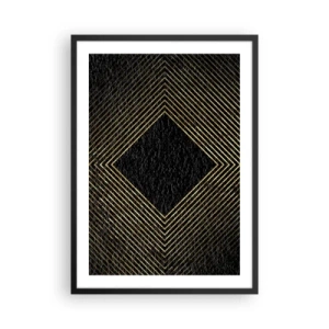 Poster in een zwarte lijst - Gouden geometrische lijnen op een zwarte achtergrond - 50x70cm - Geometrie in glamoureuze stijl - Moderne wanddecoratie voor woonkamer en slaapkamer ARTTOR