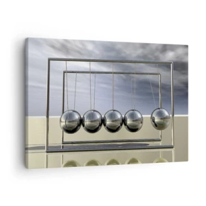 Schilderen op canvas - De bollen van Newton in een minimalistische setting met lichtreflecties - 70x50cm - De energie van de wereld - Moderne wanddecoratie voor woonkamer en slaapkamer ARTTOR