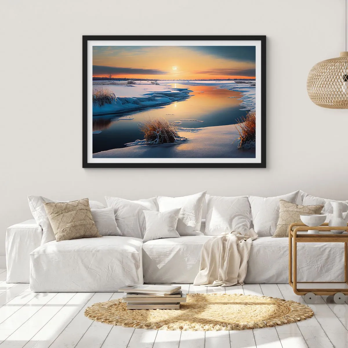 Poster in een zwarte lijst - Winterse zonsondergang - 40x30 cm