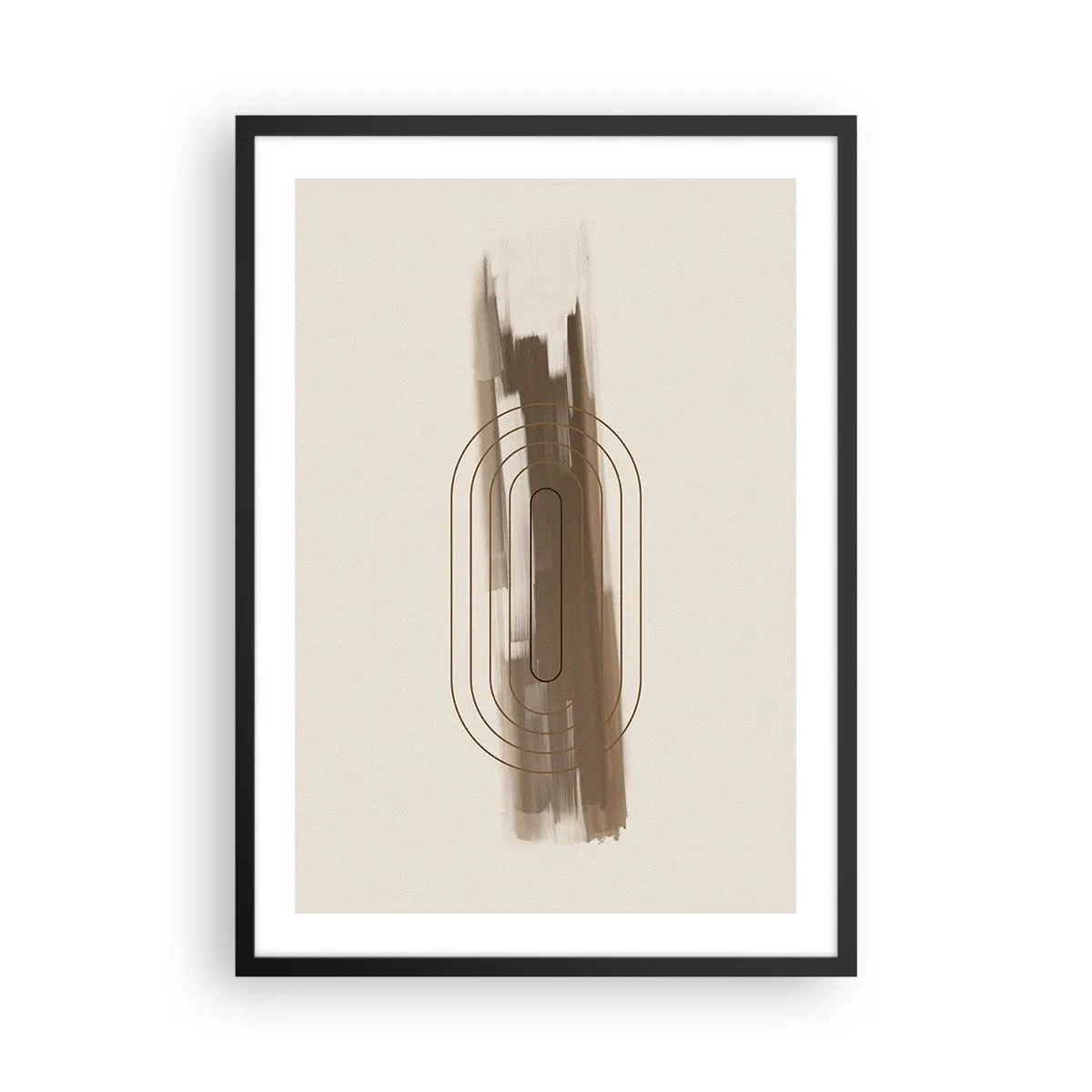 Poster in een zwarte lijst - Geometrische vorm in tinten bruin en beige - 50x70cm - Een briesje grijs - Moderne wanddecoratie voor woonkamer en slaapkamer ARTTOR