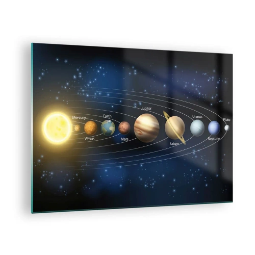 Schilderen op glas - Het zonnestelsel met planeten en sterren op de achtergrond - 70x50cm - Een van de tien - Moderne wanddecoratie voor woonkamer en slaapkamer ARTTOR