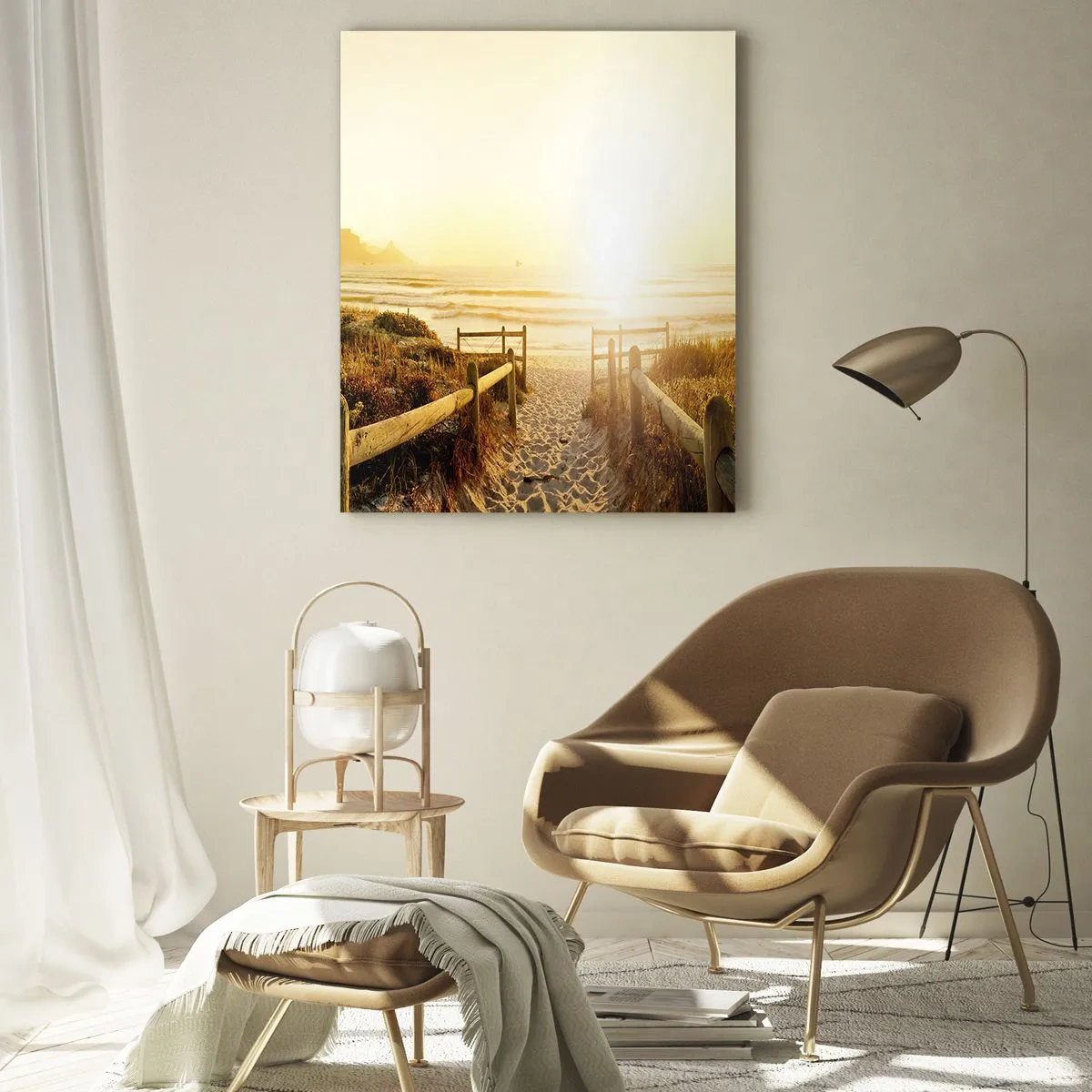 Schilderen op glas - Over het duin, richting de zon - 50x70 cm
