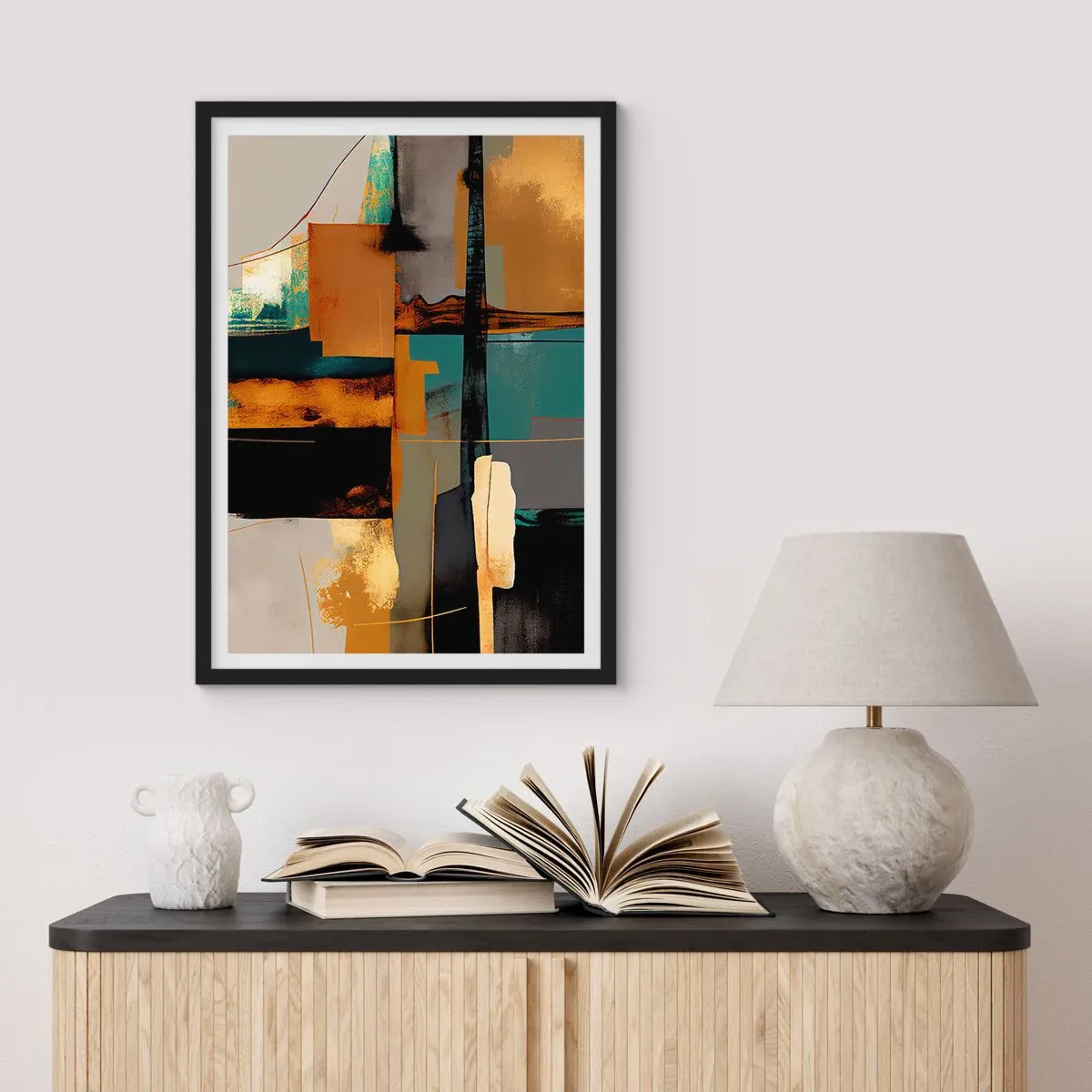 Poster in een zwarte lijst - Abstractie – licht en schaduw - 70x100 cm