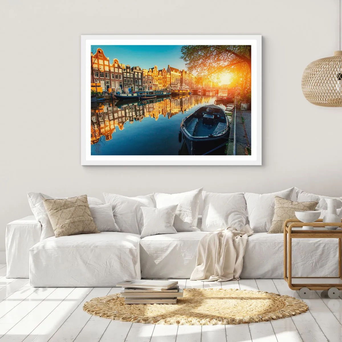 Poster in een witte lijst - Ochtend in Amsterdam - 100x70 cm