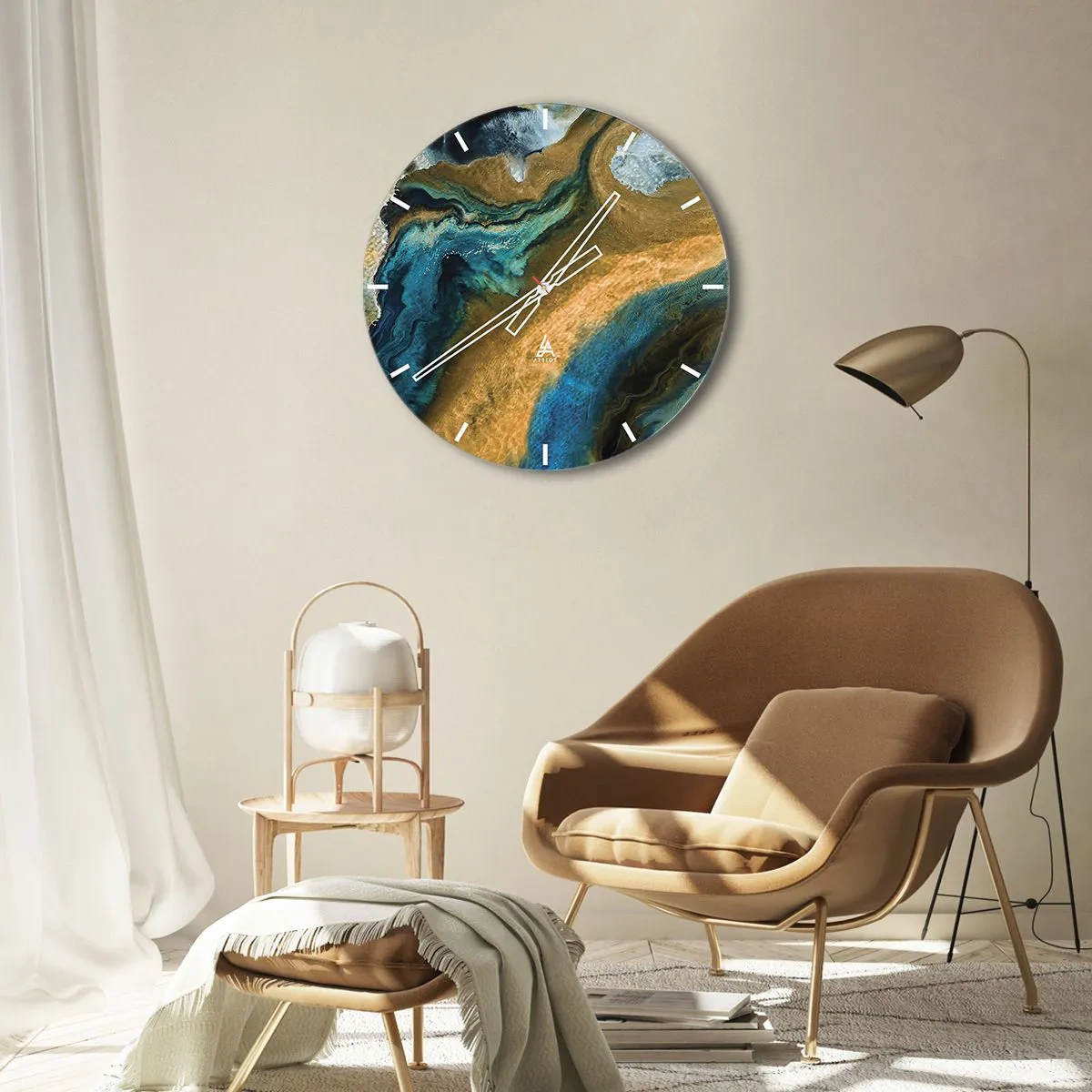 Wandklok - Klok - Blauw - geel - wederzijdse invloeden - 40x40 cm