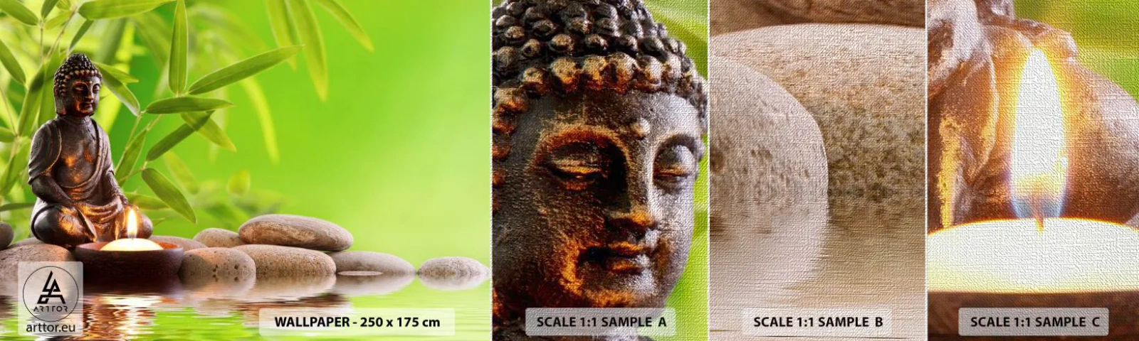 Fotobehang Monster Premium Canvas - Het leven is mooi - Boeddha, Bamboe, Spa - 100x30 cm