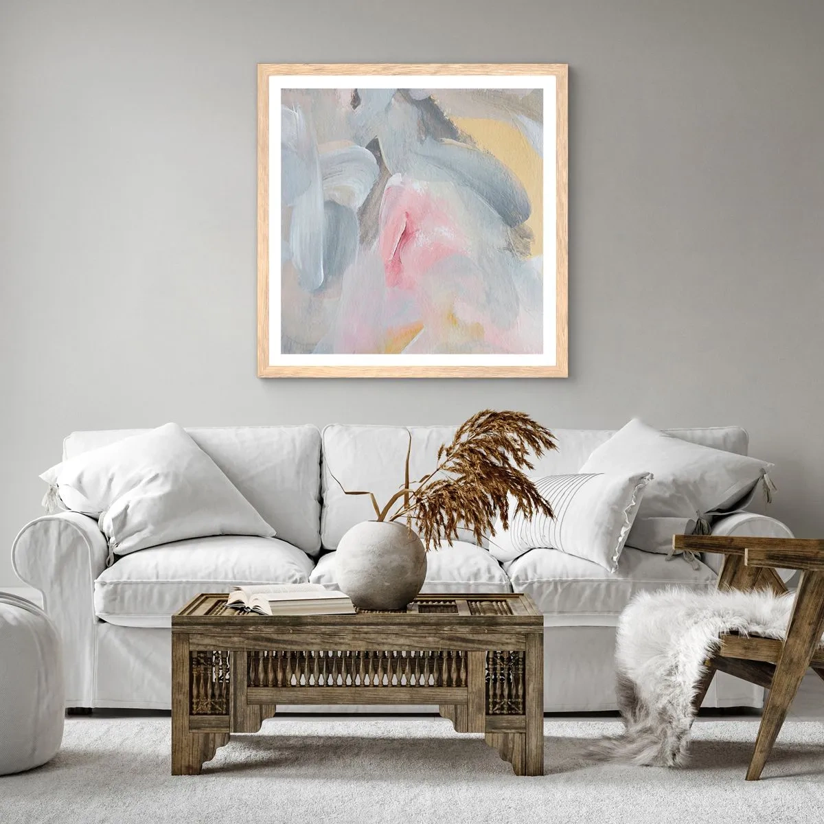 Een poster in een licht eiken lijst - In een pastelkleurige wereld - 30x30 cm