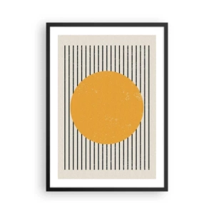 Poster in een zwarte lijst - Geometrische compositie met oranje cirkel en lijnen - 50x70cm - De kracht van eenvoud - Moderne wanddecoratie voor woonkamer en slaapkamer ARTTOR