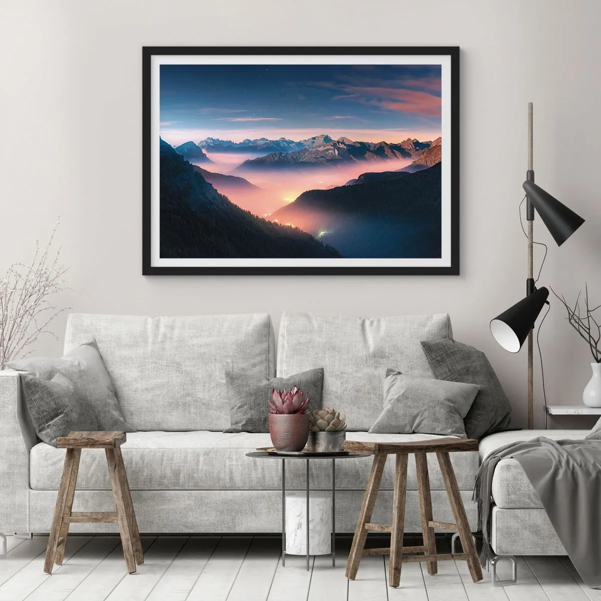 Poster in een zwarte lijst - Licht in de dalen - 70x50 cm