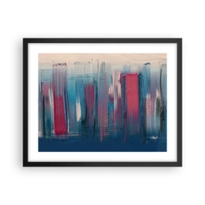 Poster in een zwarte lijst - Verticale compositie in blauw en rood - 50x40 cm