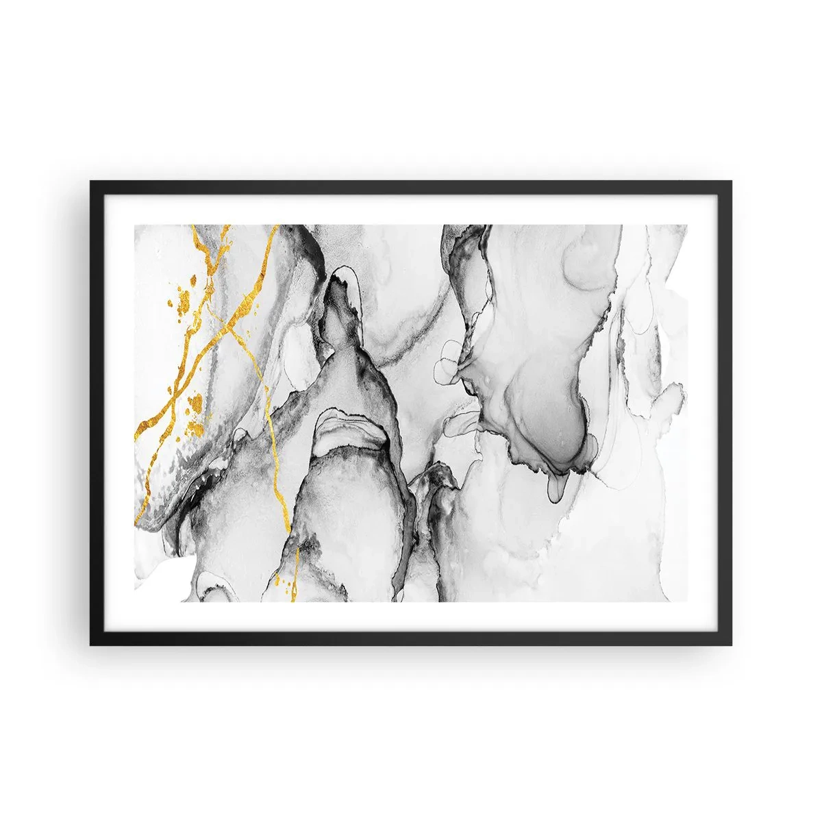 Poster in een zwarte lijst - Compositie met een gouden motief - 70x50 cm