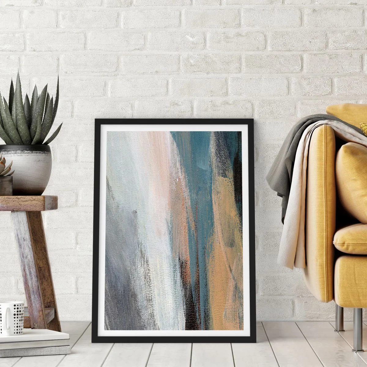 Poster in een zwarte lijst - Abstractie: noordelijk landschap - 30x40 cm