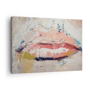 Schilderen op canvas - Een abstracte compositie van vrouwenlippen in pastelkleuren. - 70x50cm - Het wekt de zintuigen - Moderne wanddecoratie voor woonkamer en slaapkamer ARTTOR