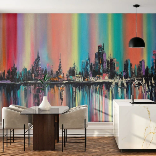 Zelfklevend Fotobehang Deluxe Sticker - Om in het licht van de nacht te vallen - Stad, Architectuur, Rivier - 350x256 cm
