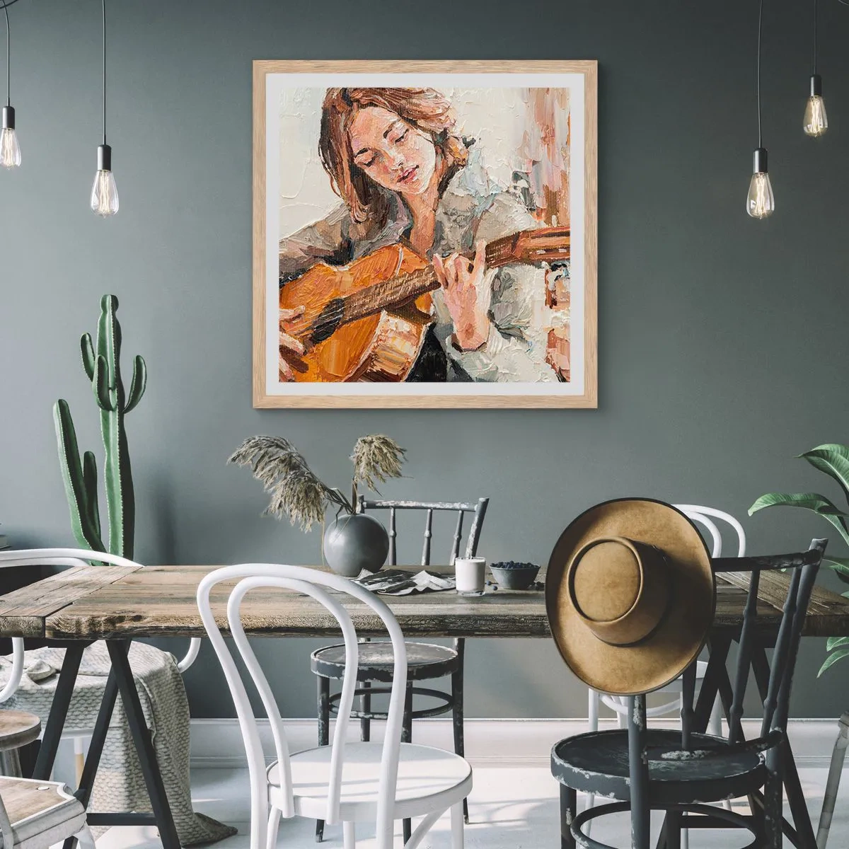 Een poster in een licht eiken lijst - Concerto voor gitaar en een meisjeshart - 60x60 cm