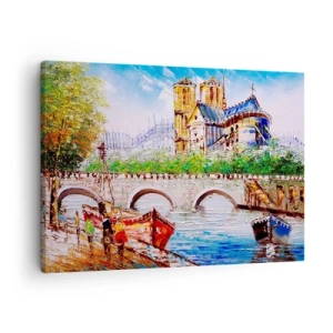 Schilderen op canvas - Landschap met een brug en een kathedraal in klassieke stijl - 70x50cm - Hun tijd gaat nooit voorbij - Moderne wanddecoratie voor woonkamer en slaapkamer ARTTOR
