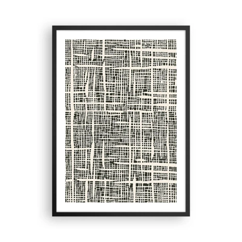 Poster in een zwarte lijst - Geometrisch patroon in zwart op een lichte achtergrond - 50x70cm - Geweven compositie - Moderne wanddecoratie voor woonkamer en slaapkamer ARTTOR