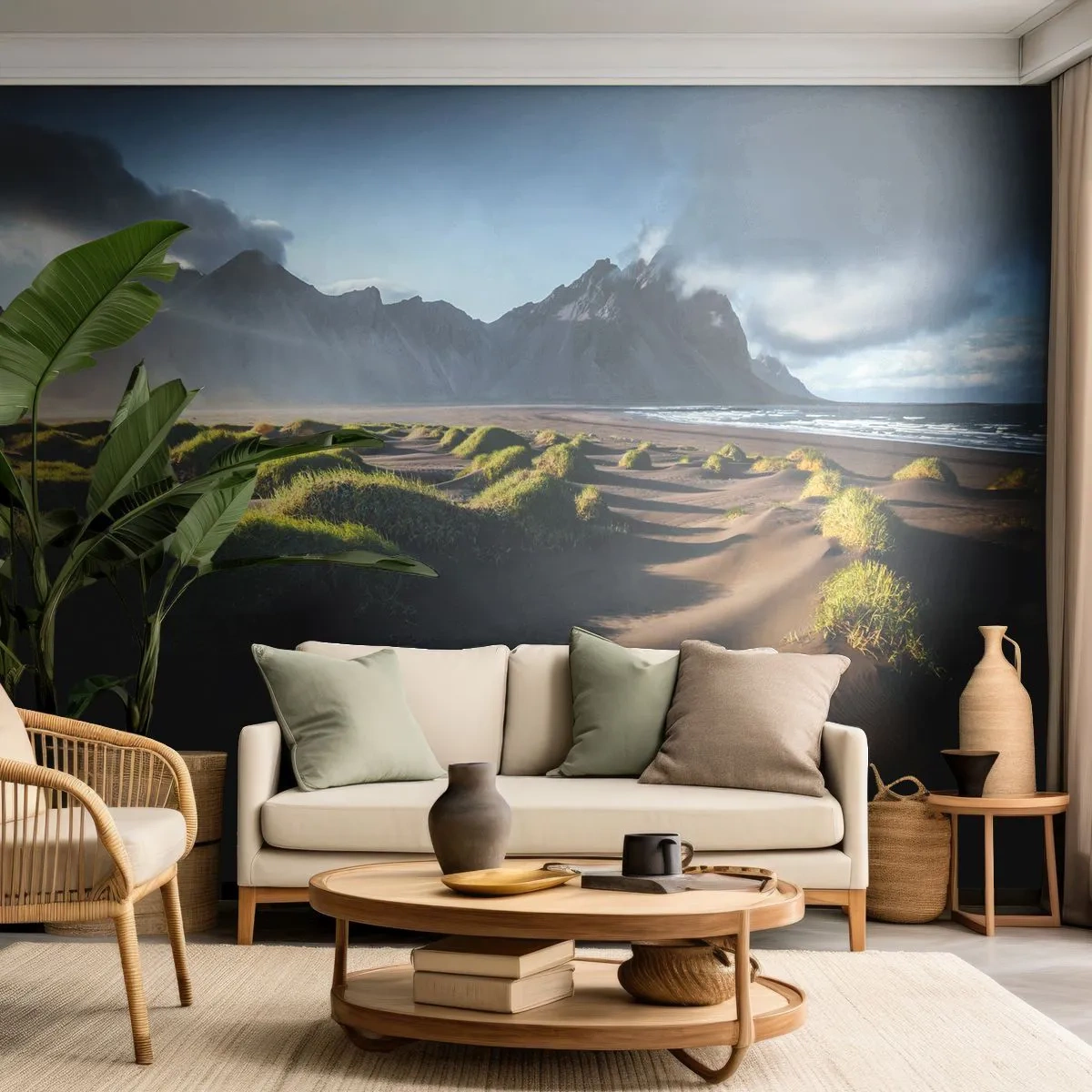 Fotobehang Premium Sand - Harmonie van de elementen - Landschap, IJsland, Bergen - 100x70 cm